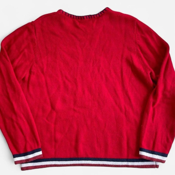 Vintage Sag Harbor Sport Red Knit Teddy Bear & Stars American Flag Sweater - Picture 5 of 5